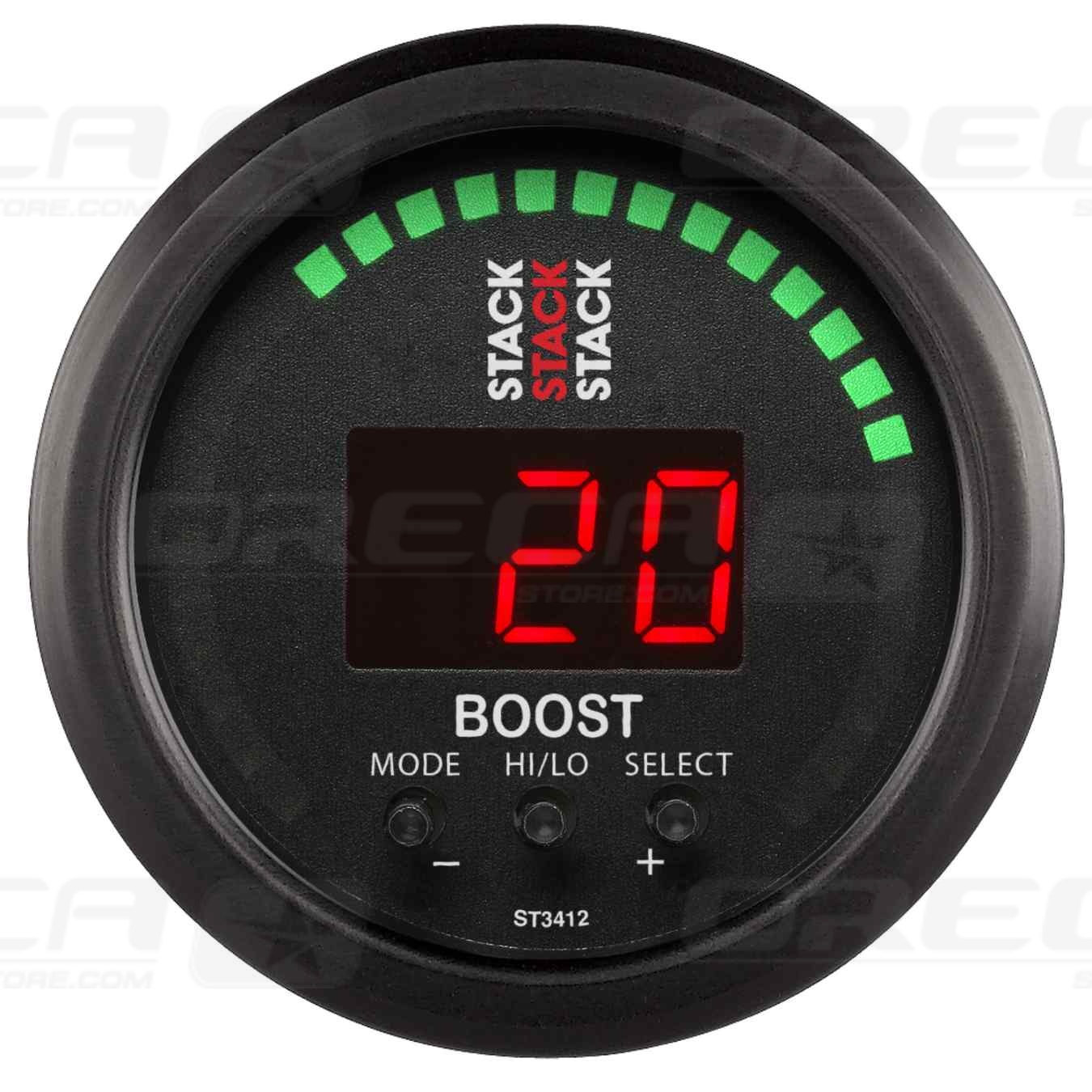 Manomètre pression turbo 30 IN HG/30 PSI 52mm Noir Digital STACK 726ST3412