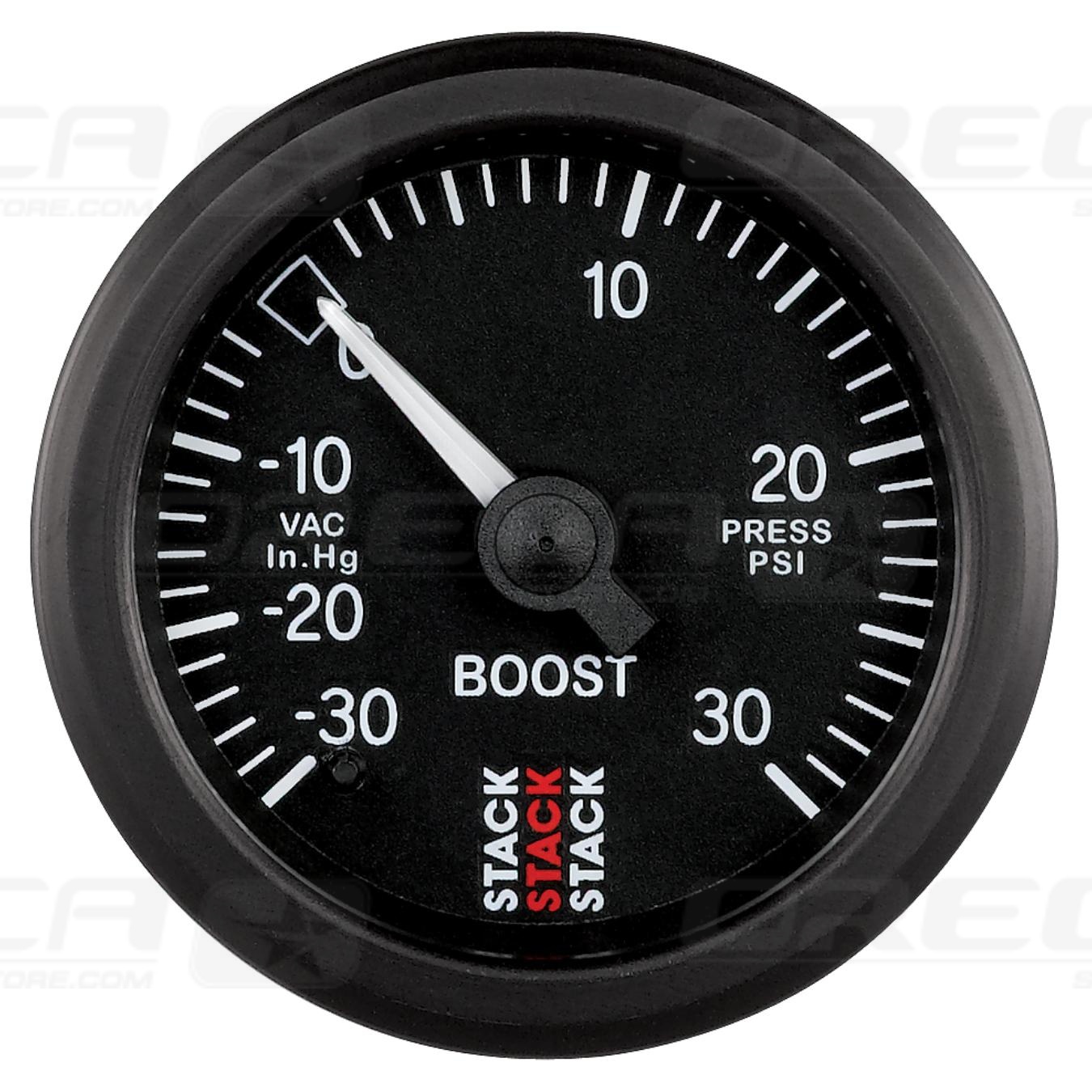 Manomètre pression turbo 30 IN HG/30 PSI 52mm Noir Mécanique STACK 726ST3112
