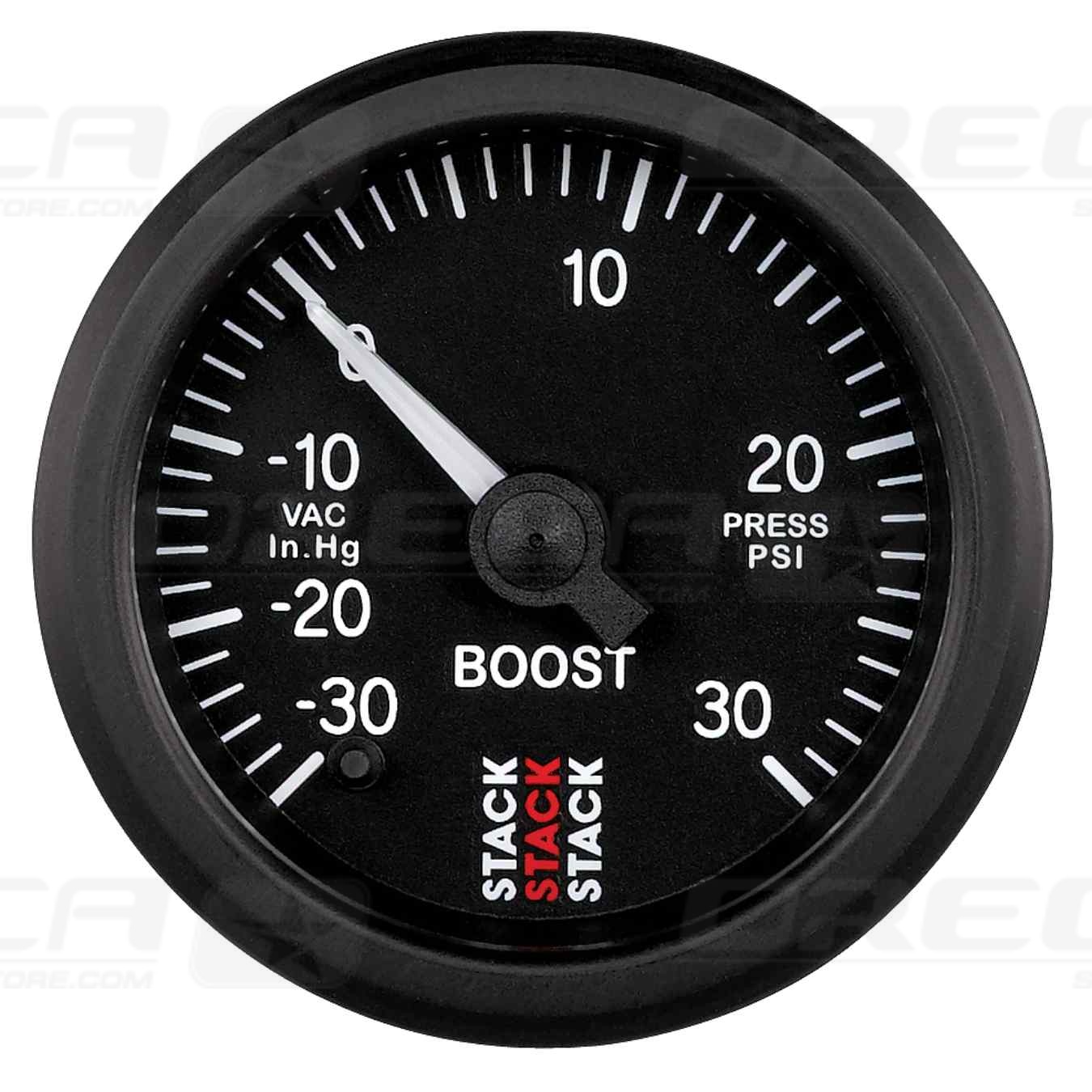 Manomètre pression turbo 30 IN HG/30 PSI 52mm Noir Électrique, moteur pas à pas STACK 726ST3312