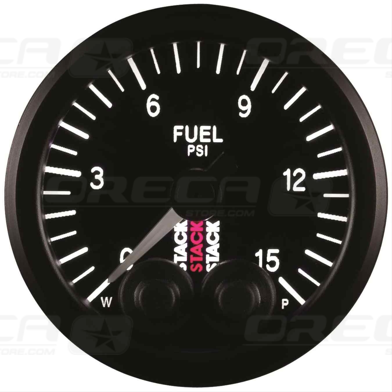 Manomètre pression essence Pro control 0-15 PSI 52mm Noir Électrique, moteur pas à pas STACK 726ST3504