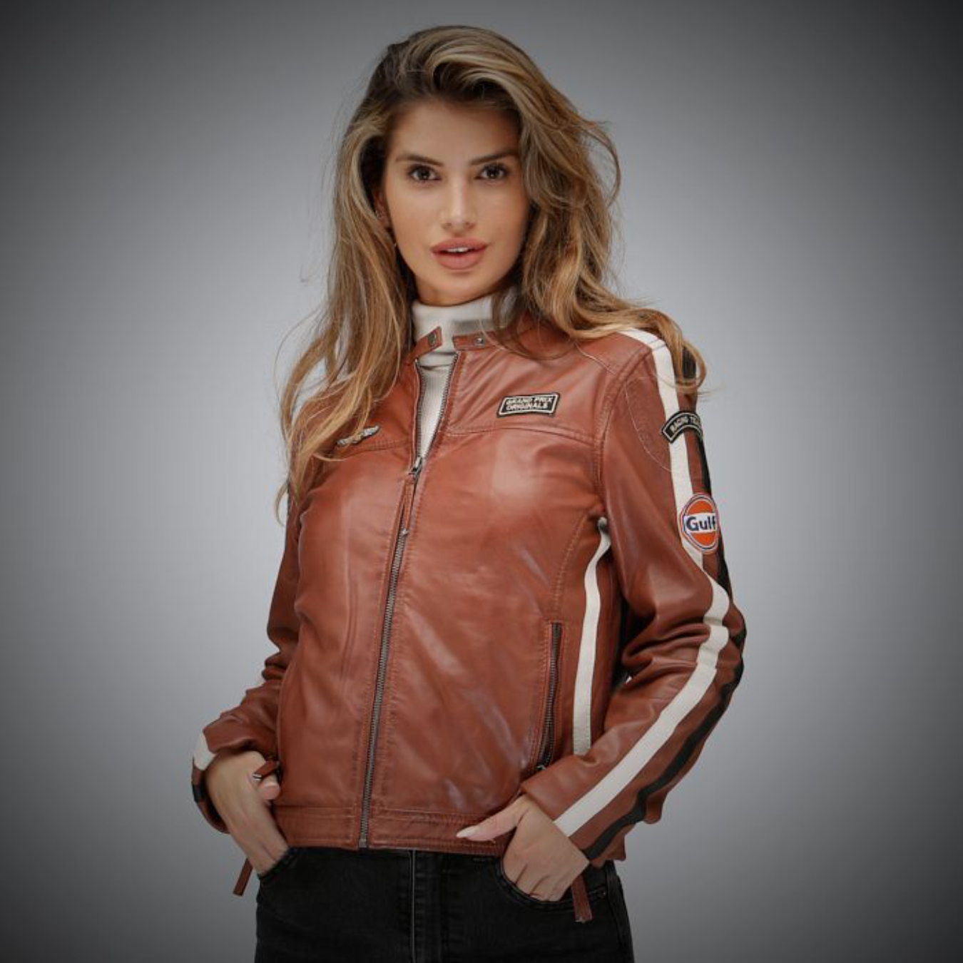 Blouson en cuir GULF Classique cognac pour femme