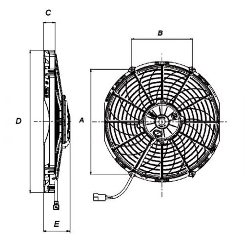 Spal Radiateur Ventilateur 350 mm soufflante avec 4 support de paroi et règle visible Thermostat
