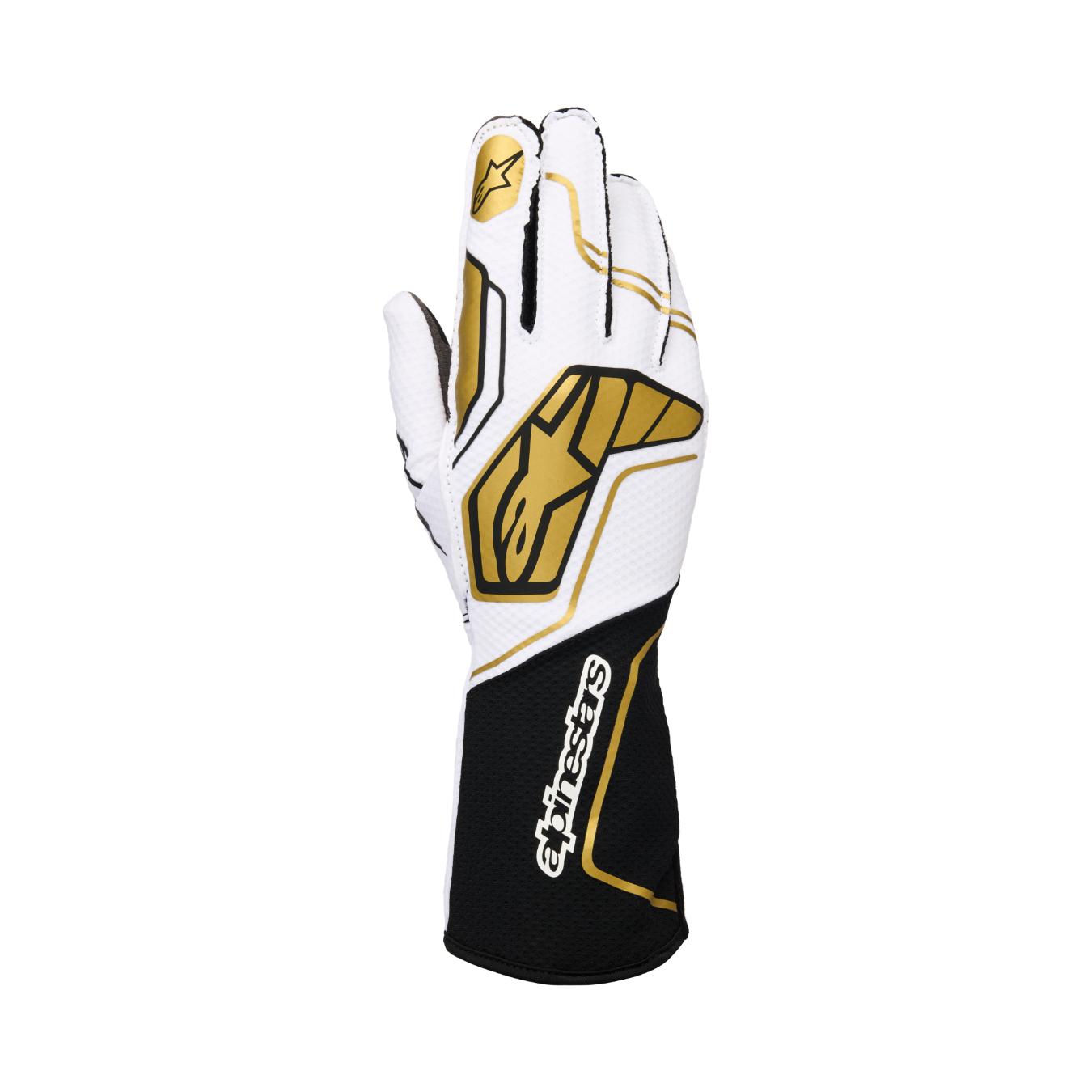 Gants Karting ALPINESTARS TECH-1 KX V4 FIA 8877-2022 Blanc Noir Or