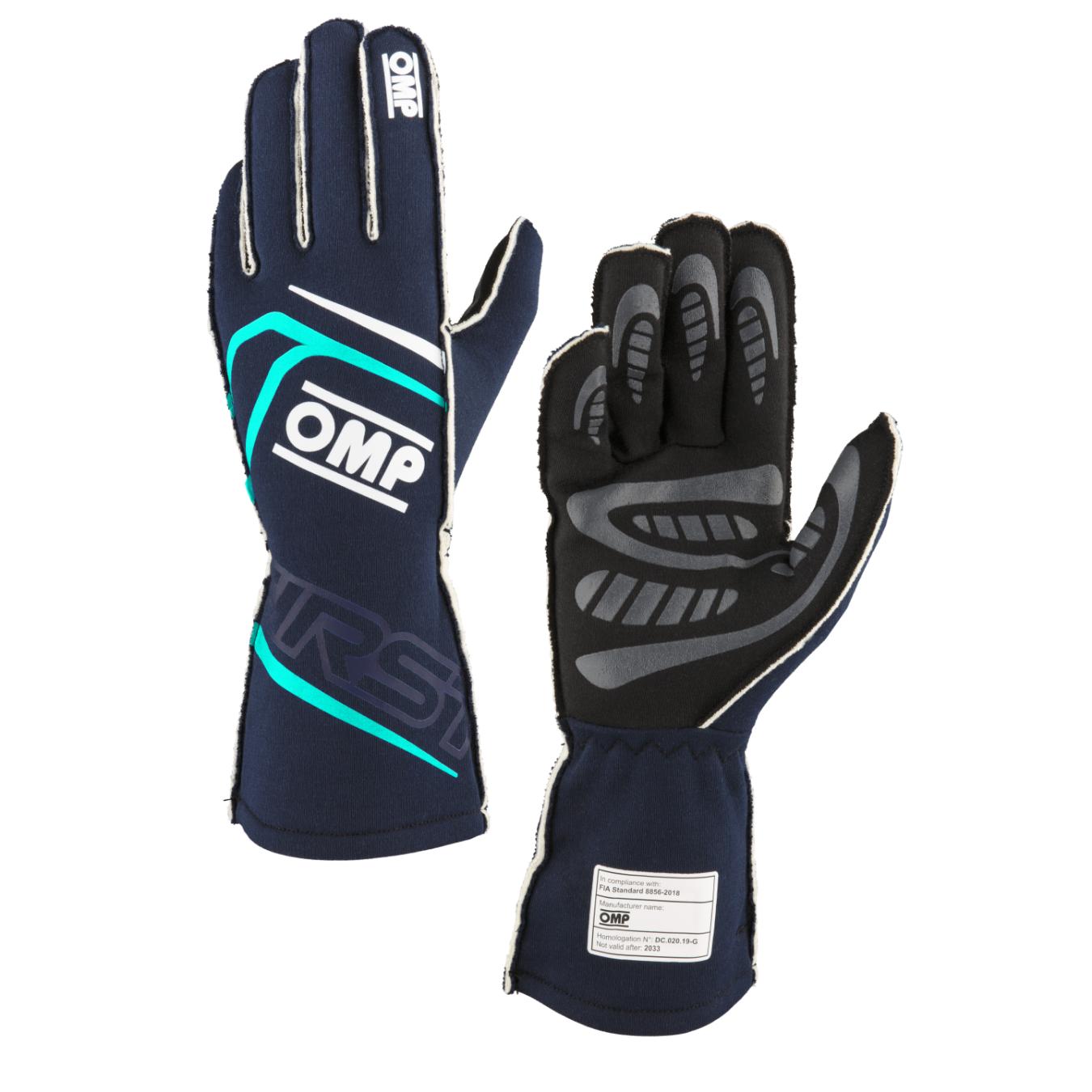 Gants OMP FIRST FIA 8856 2018 Bleu Marine Tiffany