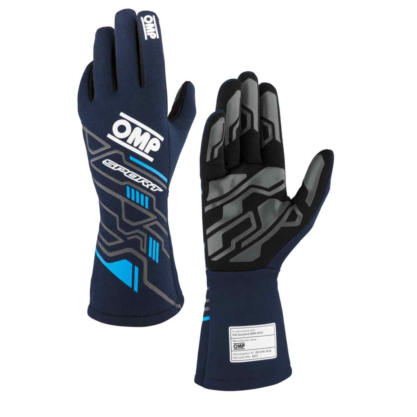 Gants OMP Sport FIA 8856 2018 Bleu Marine Cyan