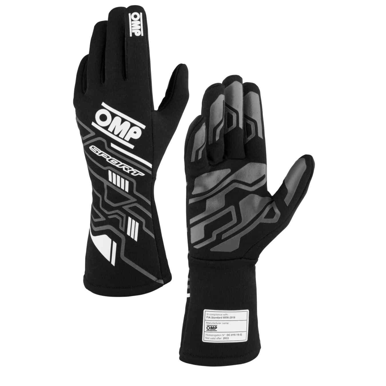 Gants OMP Sport FIA 8856 2018 Noir Blanc