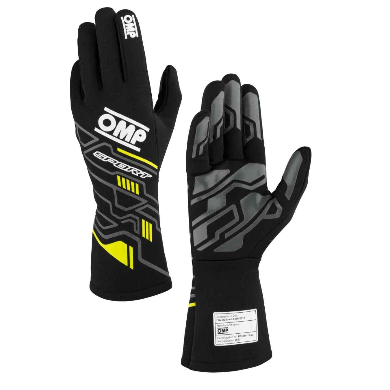 Gants OMP Sport FIA 8856 2018 Noir Jaune