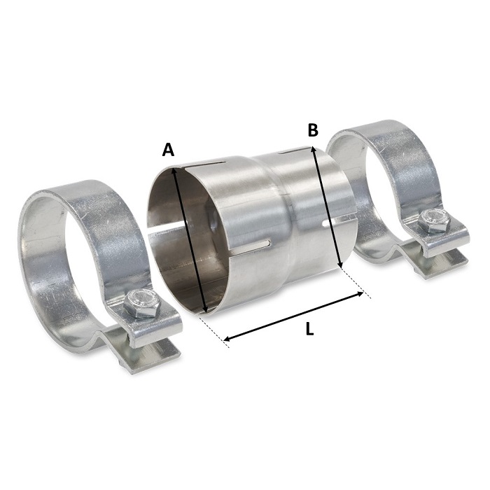 Réducteur échappement HJS avec colliers Ø76/65mm longueur 90mm- En