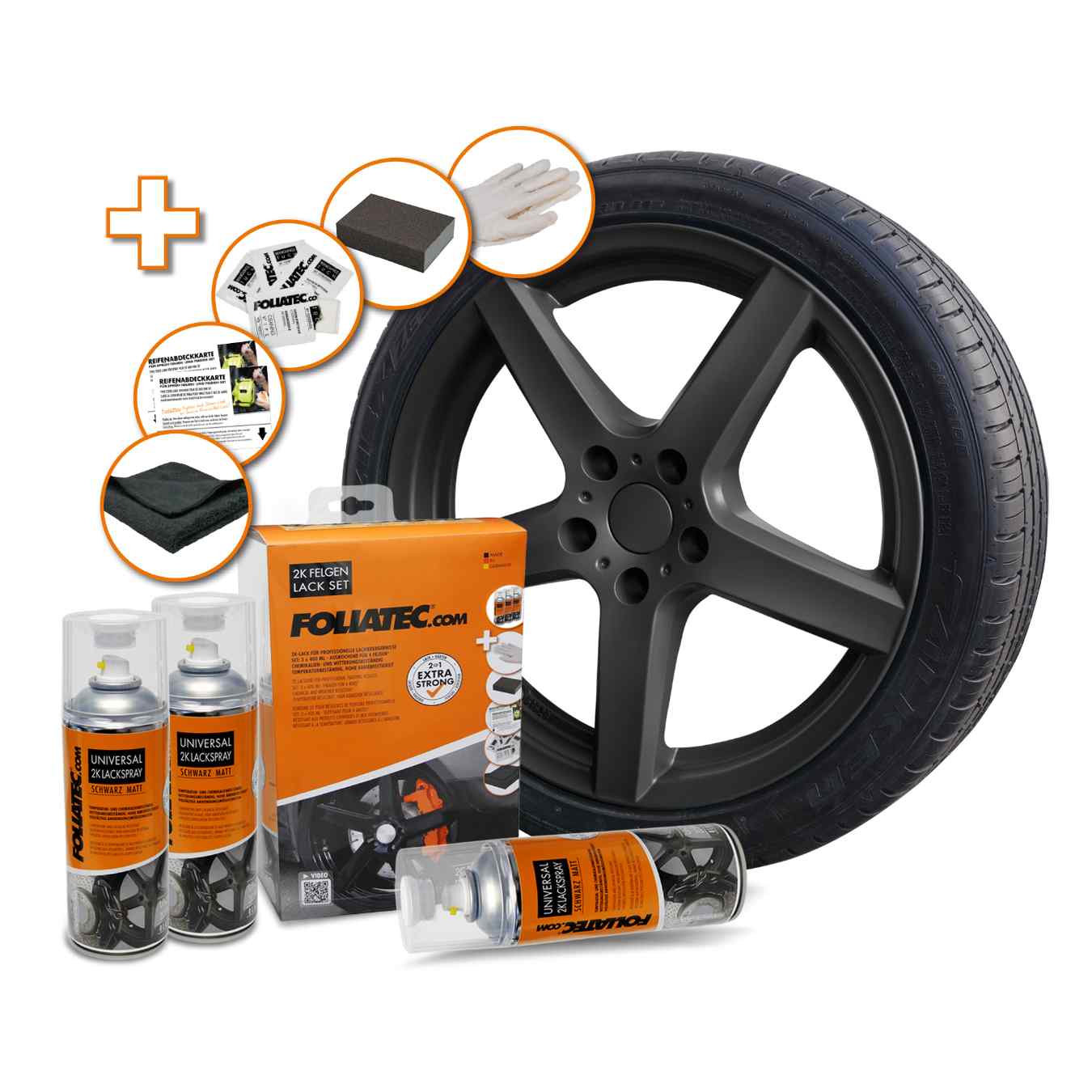 Kit de Peinture FOLIATEC Aérosol 2C pour Jantes Noir Mat 3X400ML