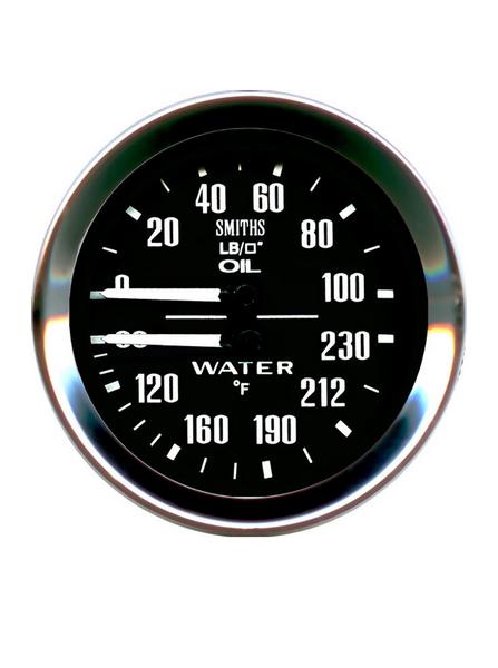 Manomètre combiné SMITHS pression d'huile 100PSI et température d'eau 110°