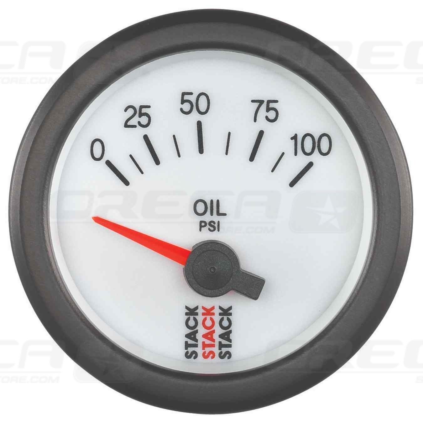 Manomètre pression huile 0-100 PSI 52mm Blanc Électrique, Air-Core STACK 726ST3252