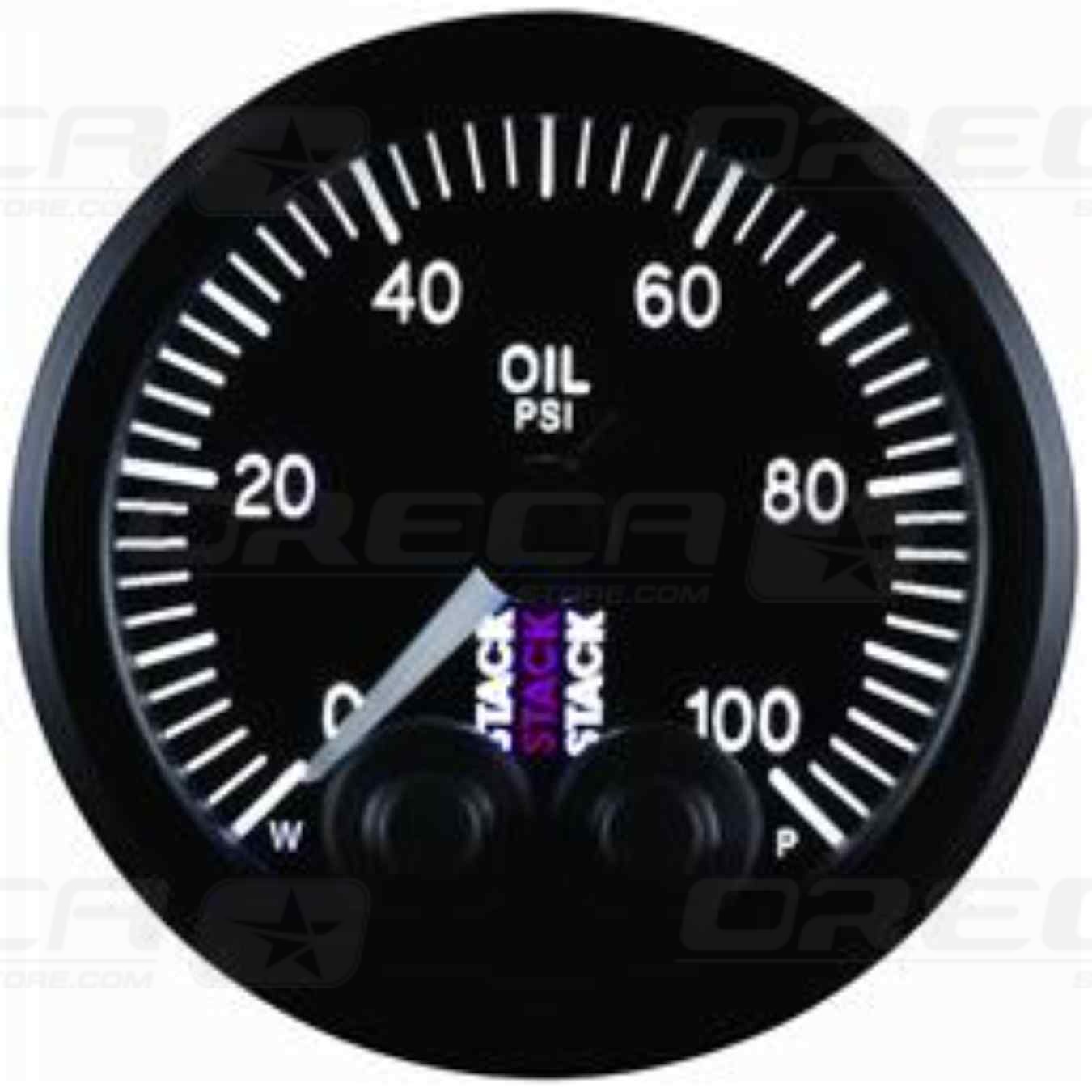 Manomètre pression huile Pro control 0-100 PSI 52mm Noir Électrique, moteur pas à pas STACK 726ST3502