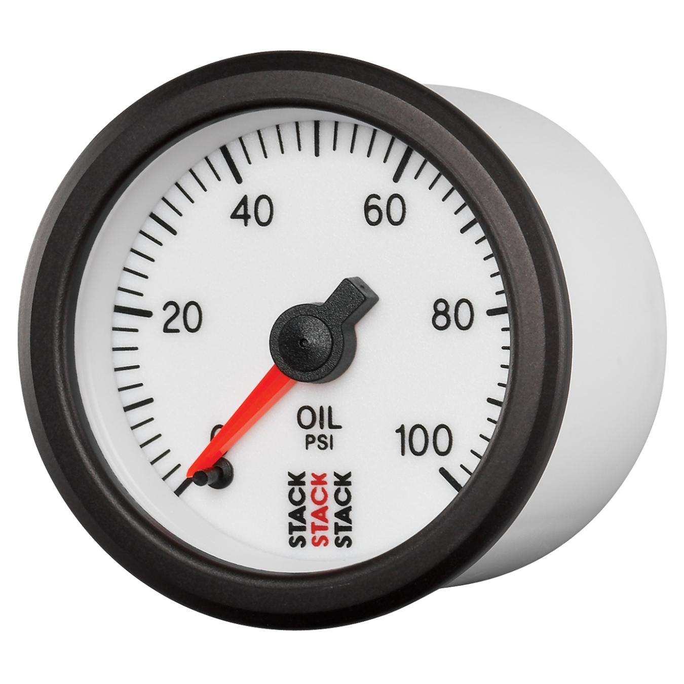 Manomètre pression huile 0-100 PSI 52mm Blanc Électrique, moteur pas à pas STACK 726ST3352