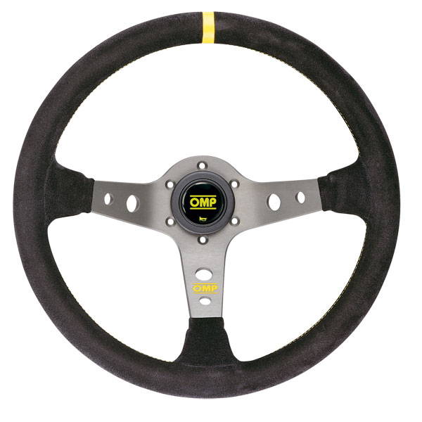 Volant OMP Corsica diamètre 350 peau retournée noire branches titane