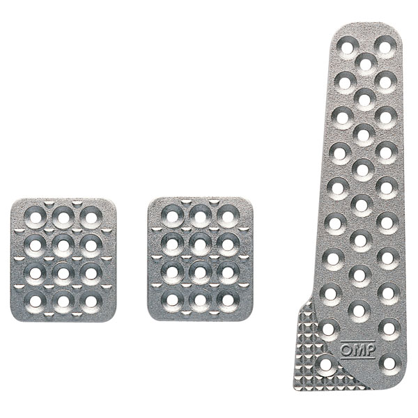Kit 3 pédales OMP aluminium sablé frein 60 x 70 mm / accélérateur 60 x 210 mm