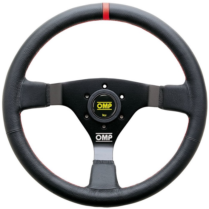 Volant OMP WRC cuir repère rouge