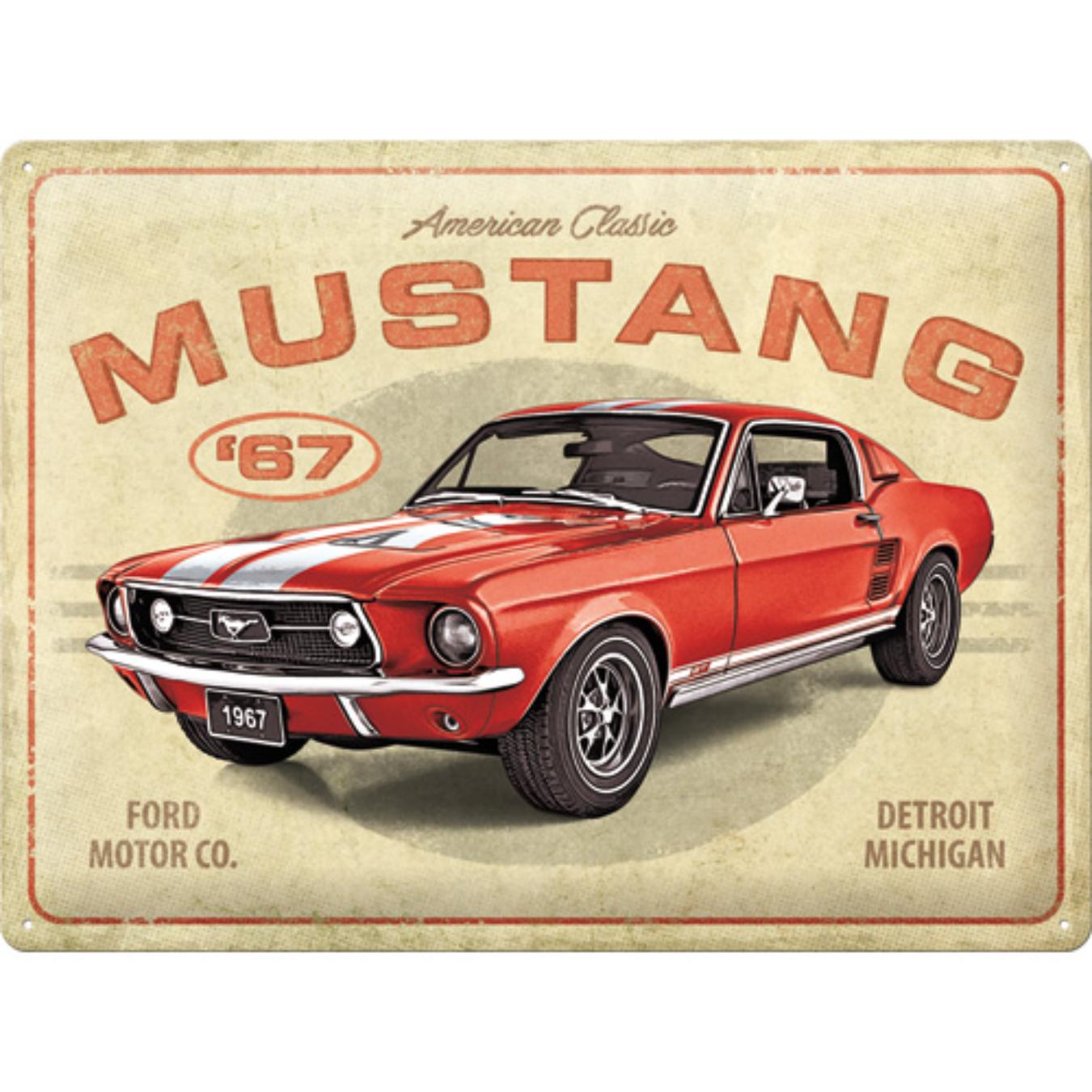 Plaque Métal Ford Mustang 1967 Rouge