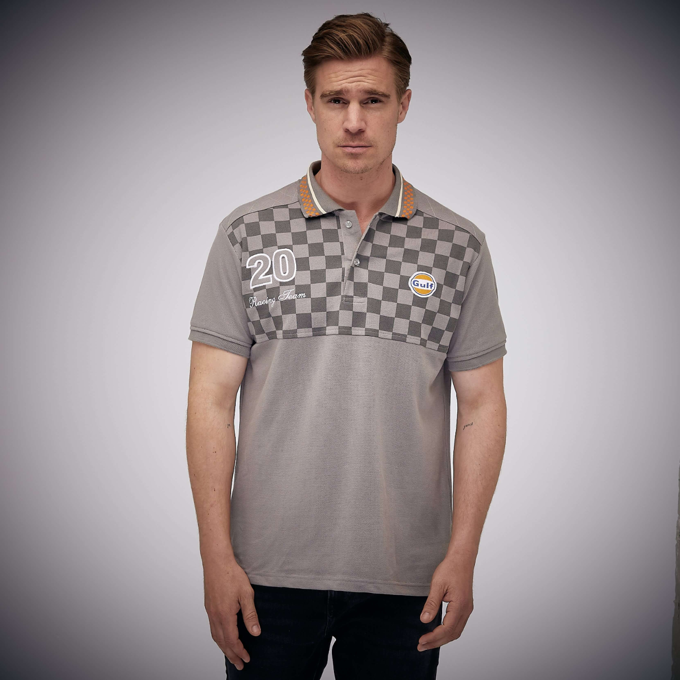 Polo GULF Damier 20 Gris pour homme