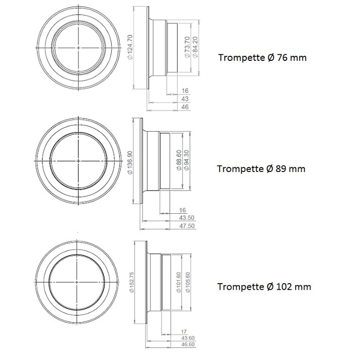 Ecope type trompette REVOTEC pour gaines boa diamètre 102 mm