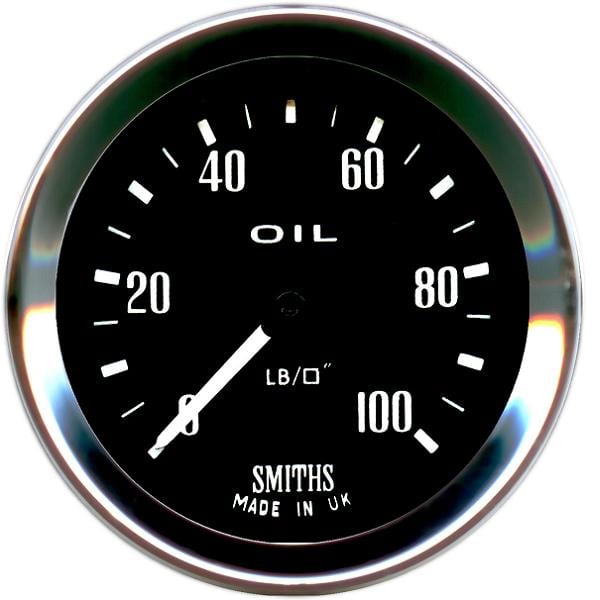 Manomètre SMITHS pression d'huile 7 bars 100 psi. Noir