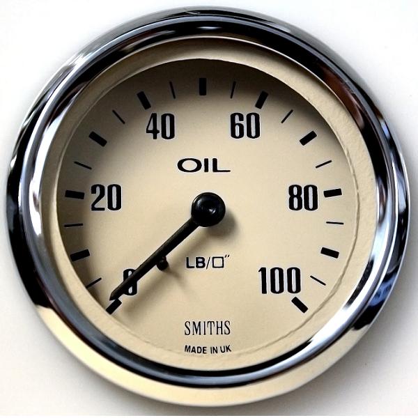 Manomètre SMITHS pression d'huile 7 bars 100 psi.