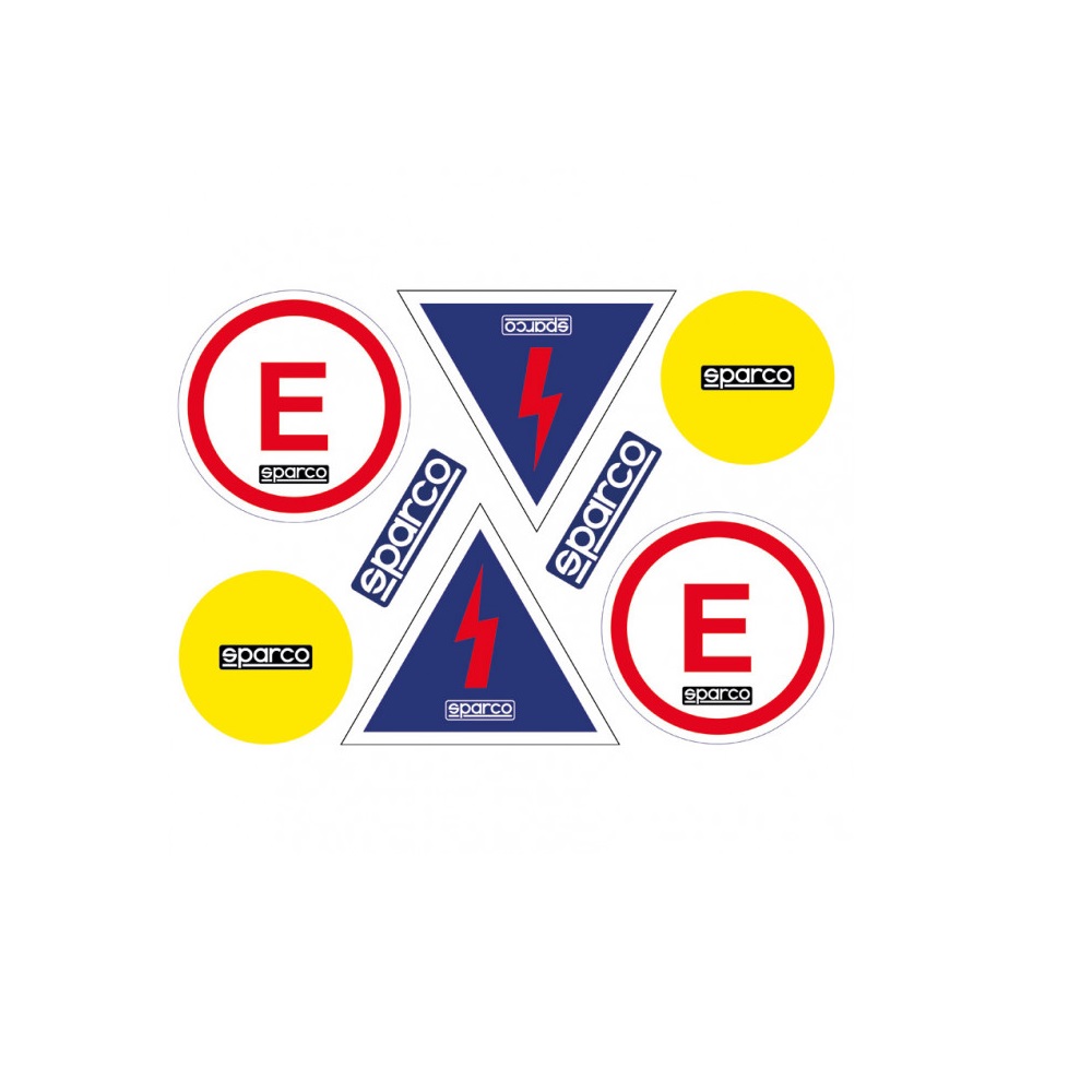 Planche de 8 stickers SPARCO extincteur et coupe circuit