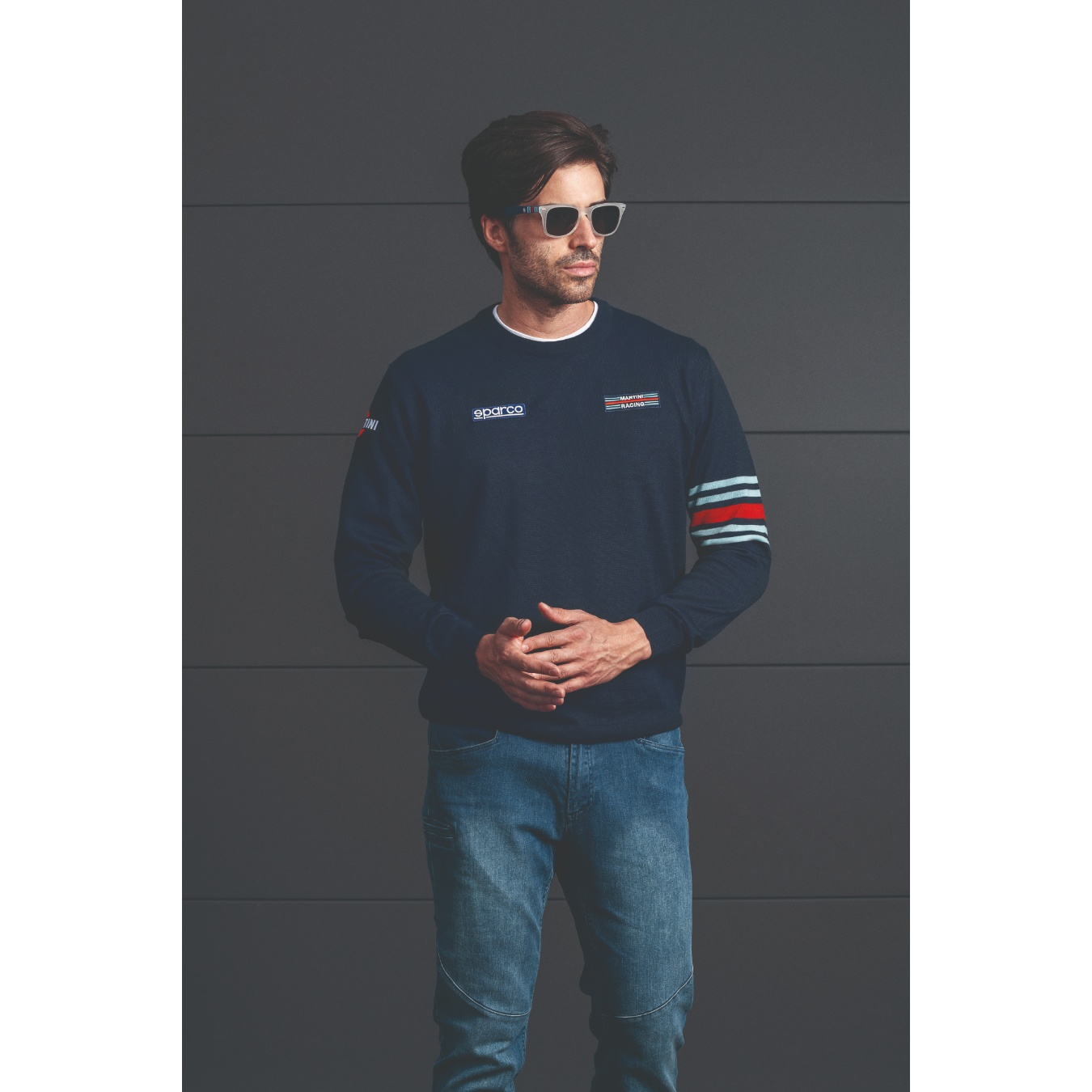 Pull en coton SPARCO MARTINI RACING à col rond - bleu taille XL
