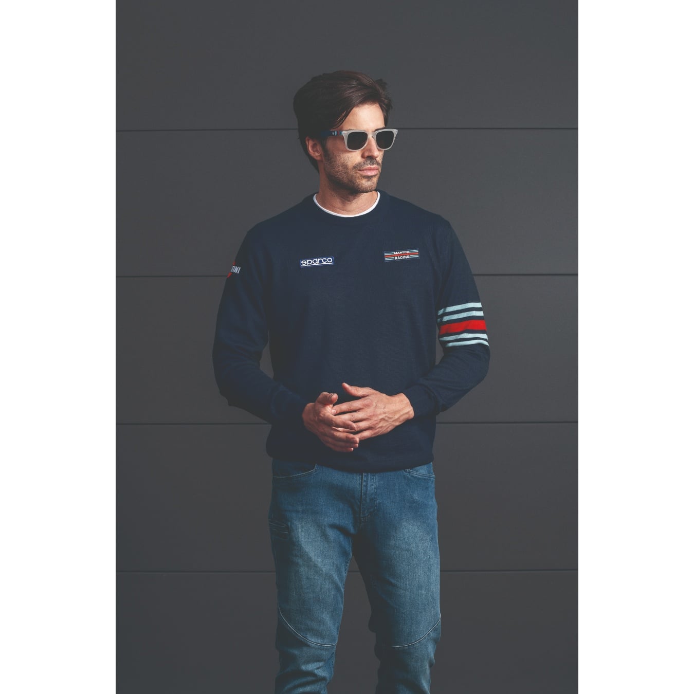 Pull en coton SPARCO MARTINI RACING à col rond - bleu taille XXL