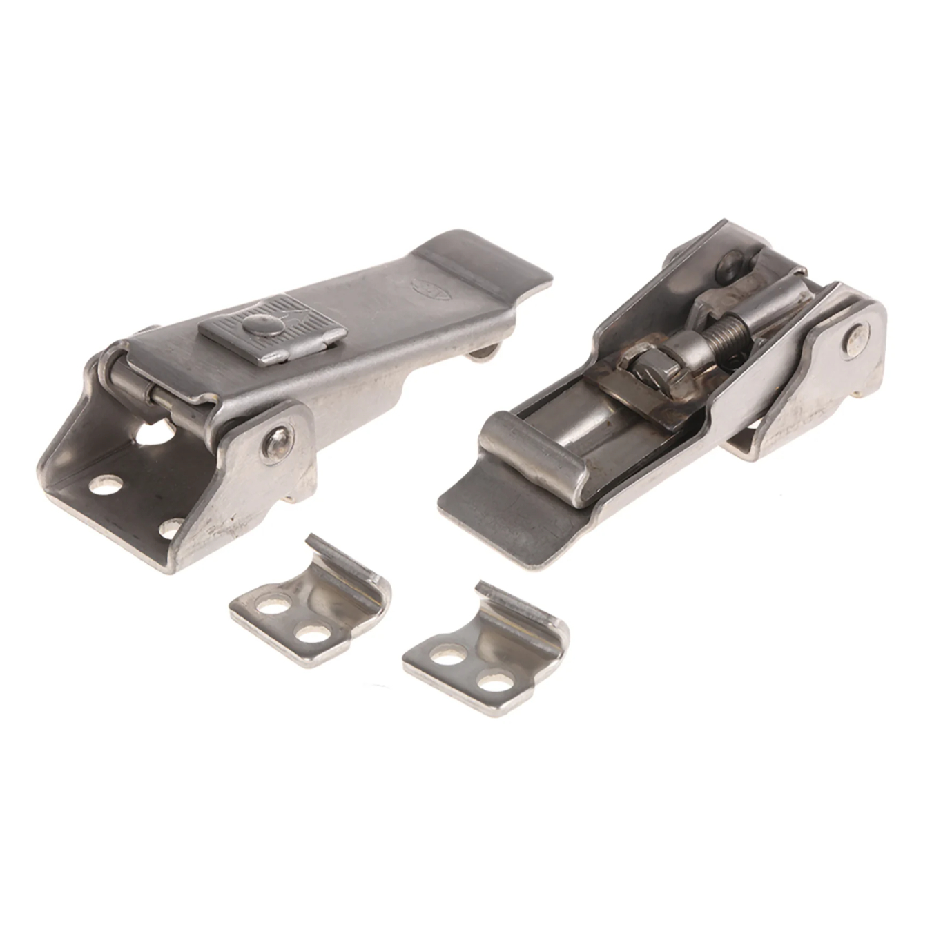 Paire de grenouillères de capot réglables avec embrases standard en Inox.