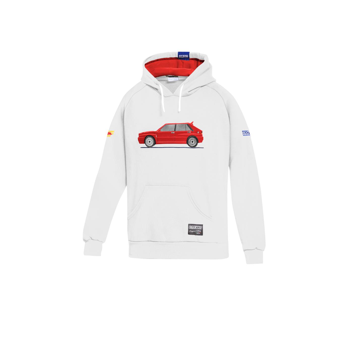 Sweat Capuche Lancia Delta HF Blanc Rouge SPARCO