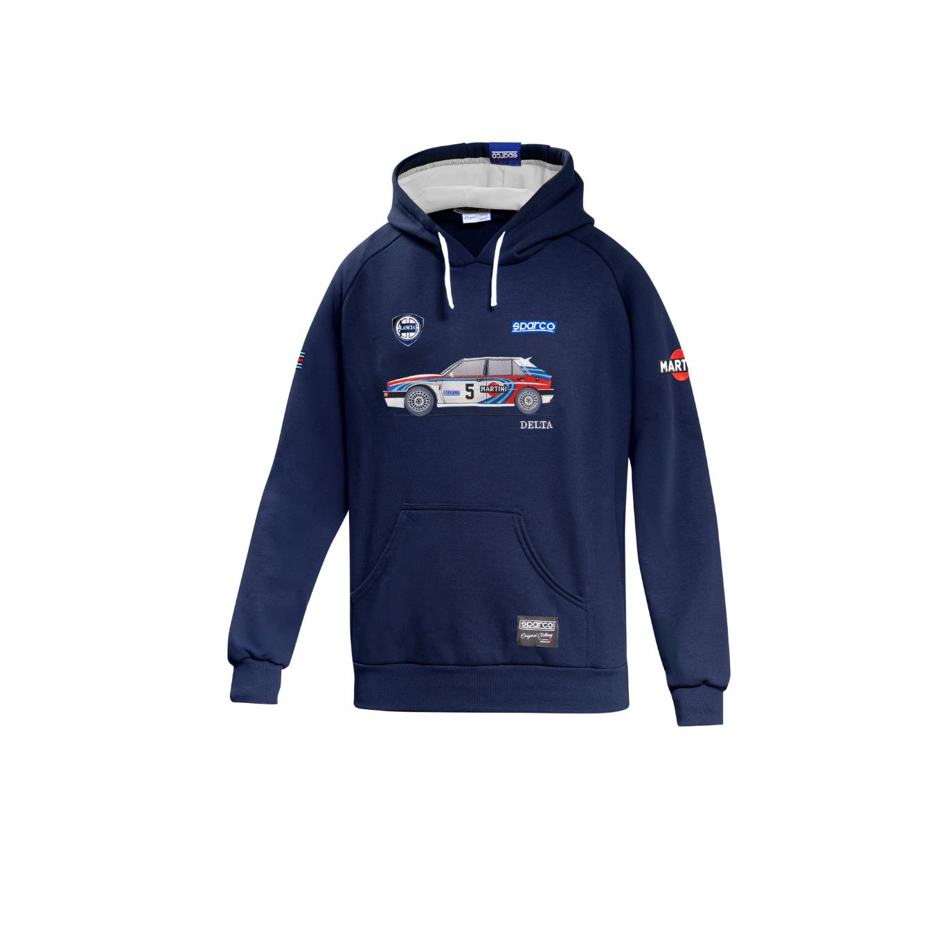 Sweat Capuche Lancia Delta Martini Marine Blanc SPARCO