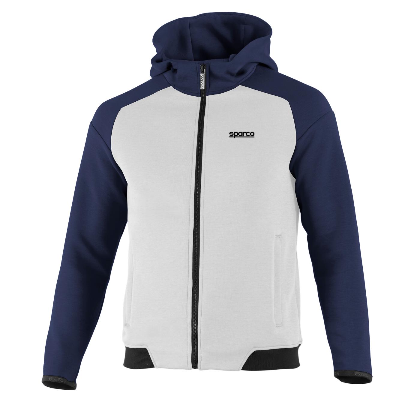 Sweatshirt Zippe Capuche SPARCO Blanc Bleu Marine
