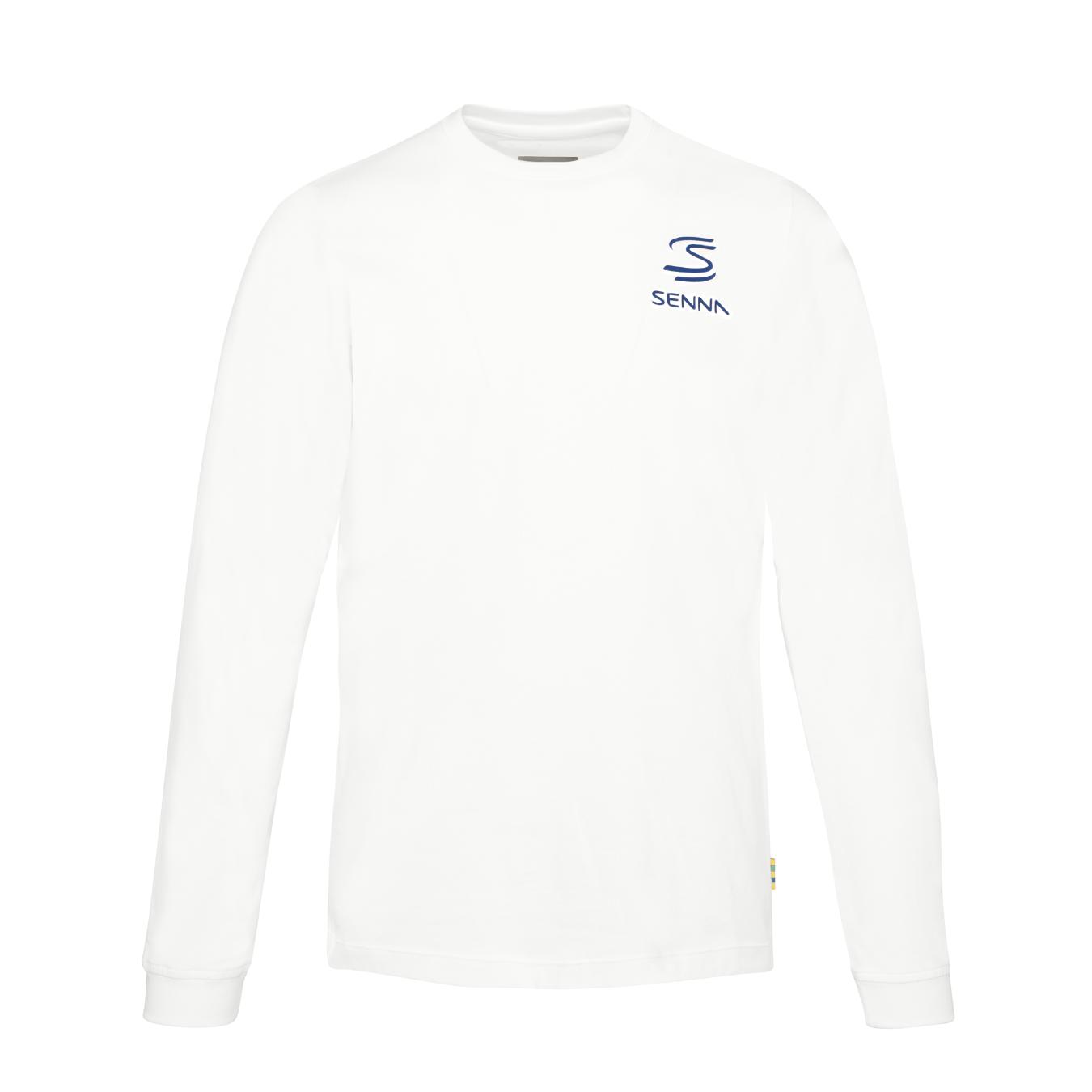 T-Shirt Ayrton Senna manches longues de couleur blanc pour homme