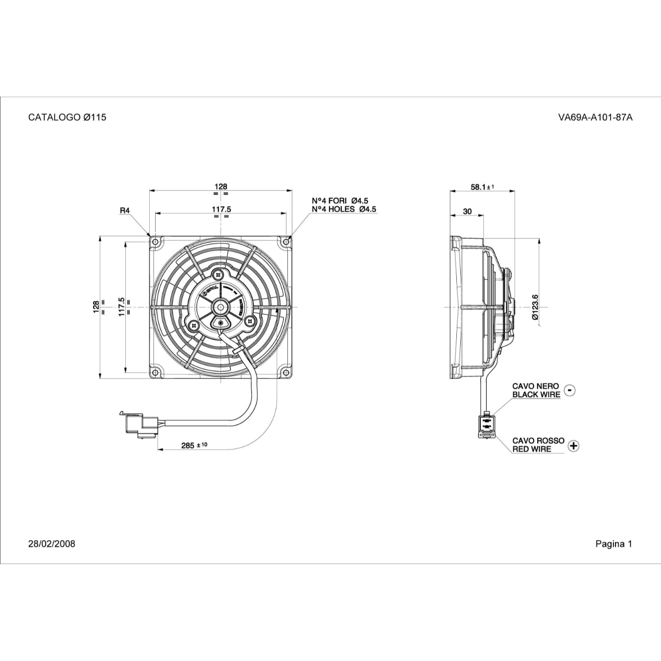 Ventilateur aspirant Ø 128 mm épaisseur 59 mm 12V SPAL VA69A-A101-87A