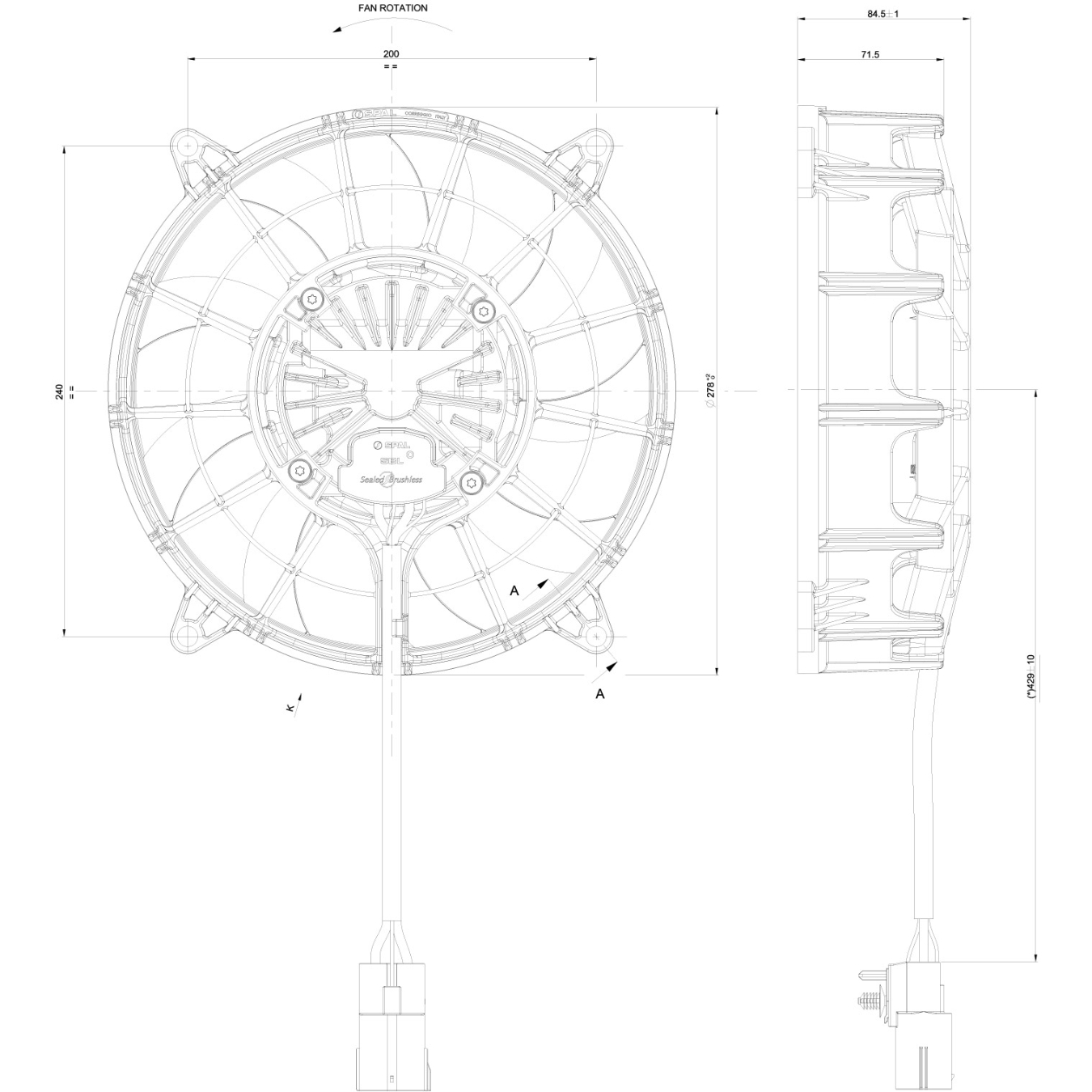 Ventilateur aspirant Ø 278 mm épaisseur 85 mm 12V VA109-ABL321P/N-109A