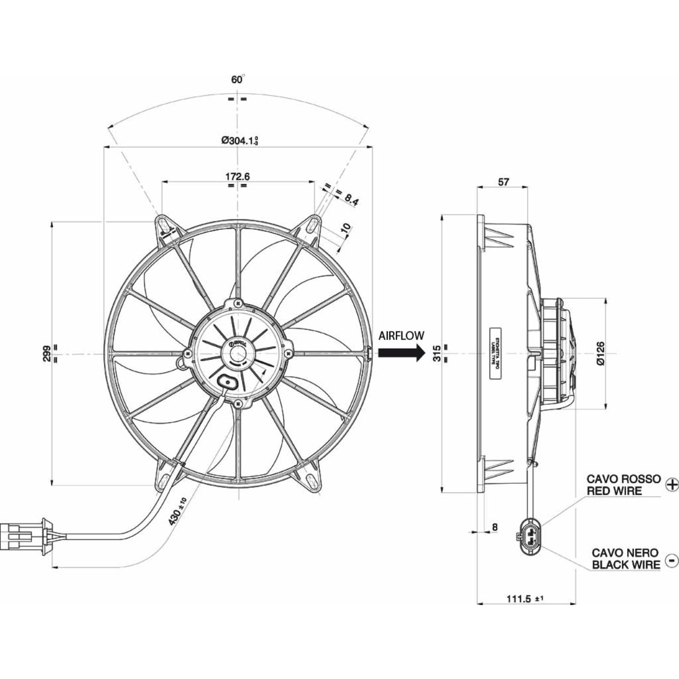 Ventilateur aspirant Ø 315 mm épaisseur 112 mm 12V SPAL VA03-AP90/LL-68A