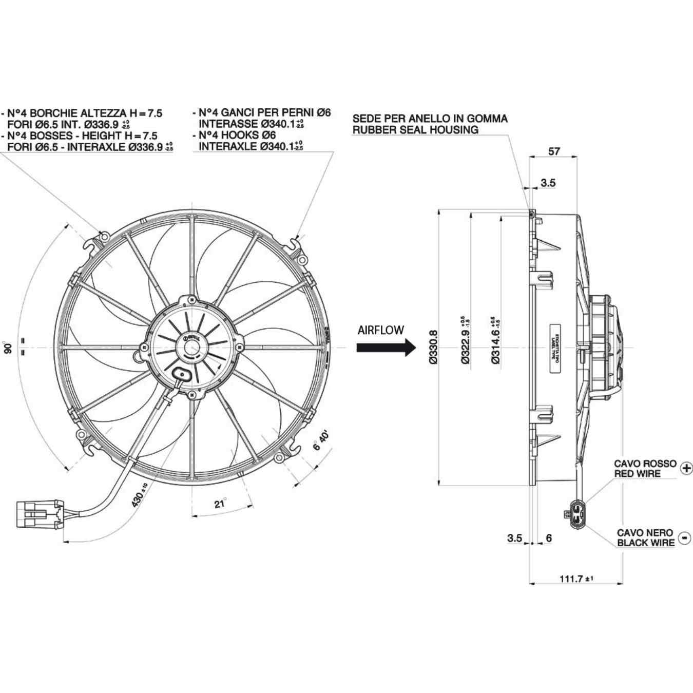 Ventilateur aspirant Ø 331 mm épaisseur 112 mm 12V SPAL VA01-AP90/LL-66A