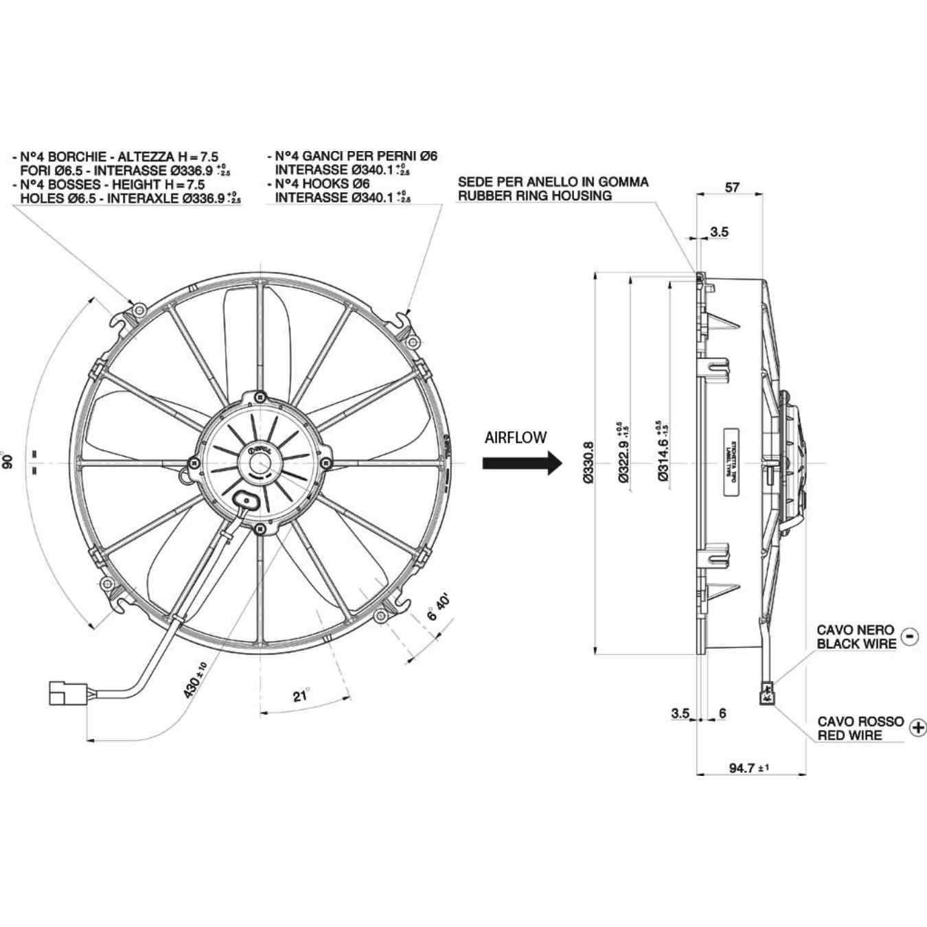 Ventilateur aspirant Ø 331 mm épaisseur 95 mm 12V SPAL VA01-AP70/LL-36A