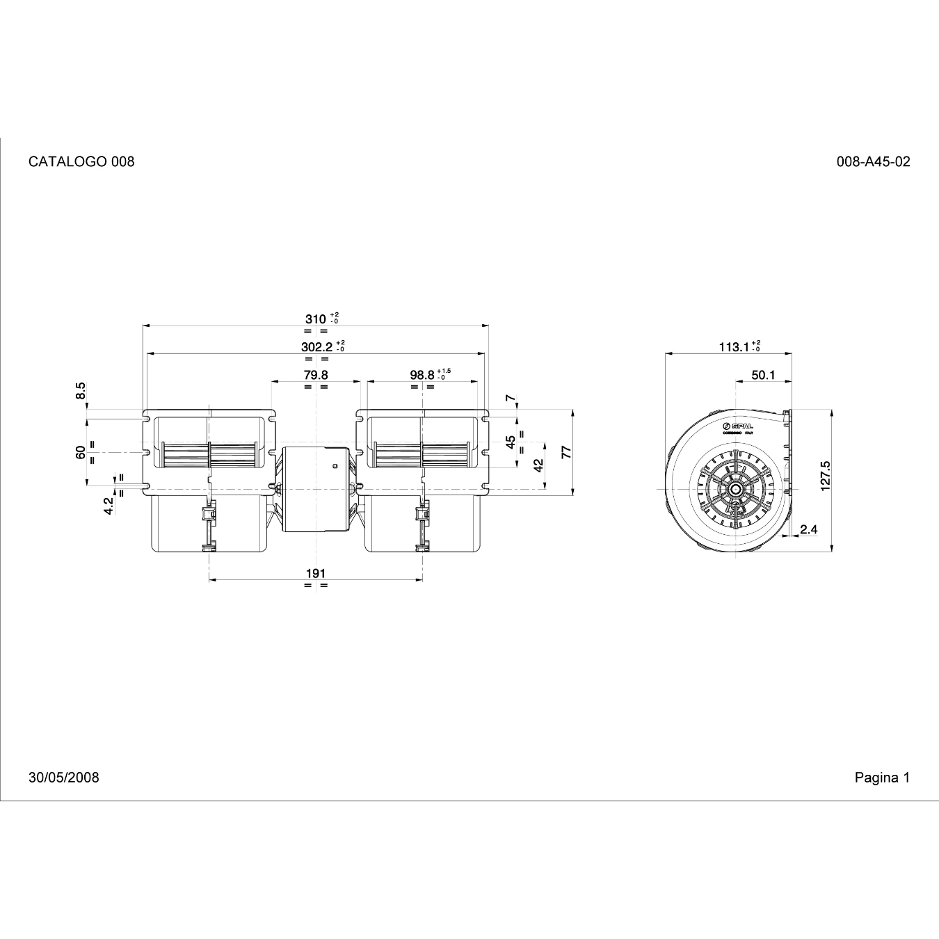 Ventilateur turbine soufflant 12V SPAL 008-A45-02