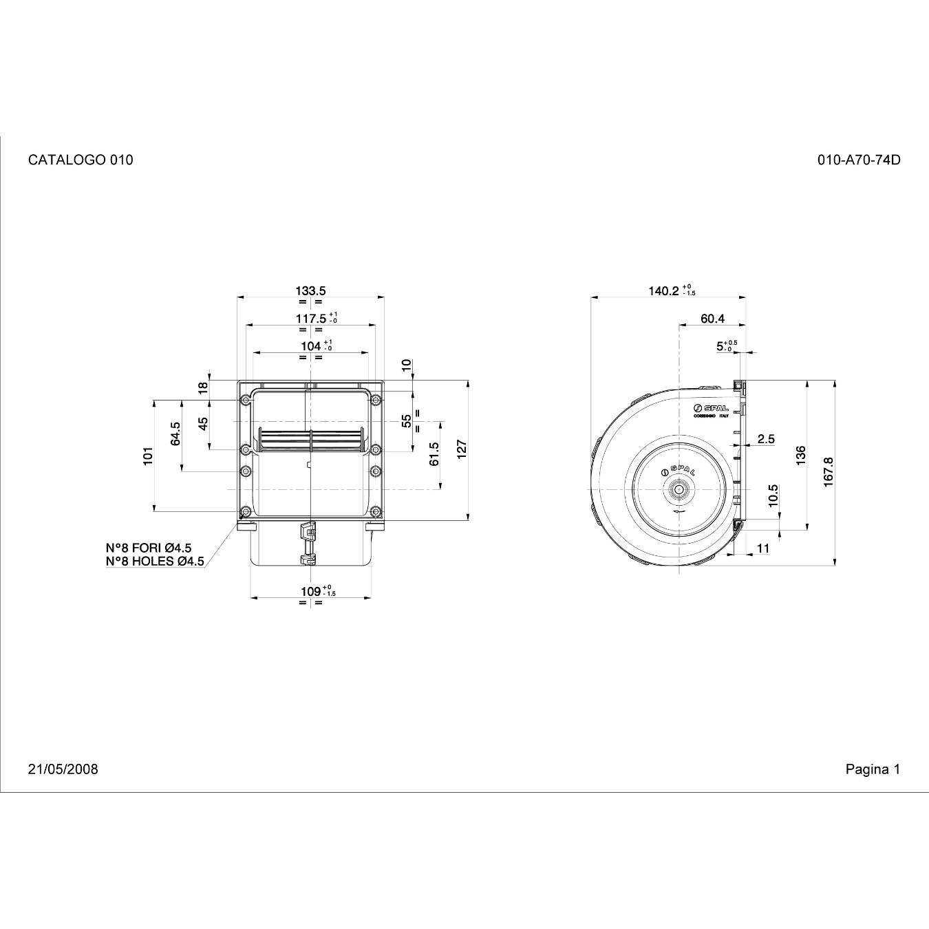 Ventilateur turbine soufflant 12V SPAL 010-A70-74D
