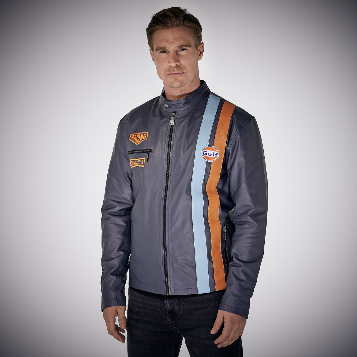 Veste GULF Replica Cuir Bleue pour homme